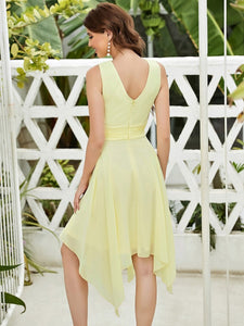 Color=Yellow | Wholesale Knee Length Chiffon Bridesmaid Dress With Irregular Hem-Yellow 2