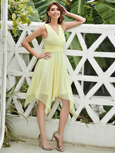 Load image into Gallery viewer, Color=Yellow | Wholesale Knee Length Chiffon Bridesmaid Dress With Irregular Hem-Yellow 3