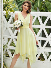 Load image into Gallery viewer, Color=Yellow | Wholesale Knee Length Chiffon Bridesmaid Dress With Irregular Hem-Yellow 1