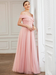 Color=Pink | V Neck A Line Sleeveless Floor Length Wholesale Bridesmaid Dresses-Pink 5