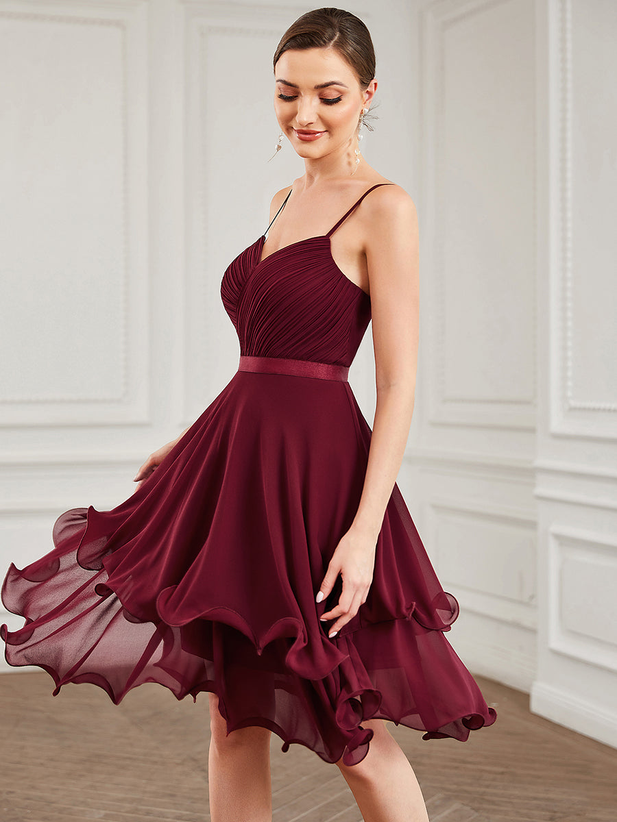 Color=Burgundy | Sleeveless A Line Spaghetti Straps Knee Length Wholesale Prom Dresses-Burgundy 1