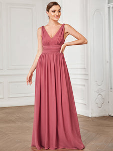 Color=Cameo Brown | Double V-Neck Elegant Maxi Long Wholesale Evening Dresses-Cameo Brown 1
