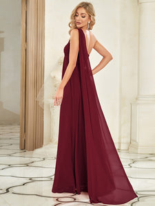 Color=Burgundy | Elegant Pleated A-Line Floor Length One Shoulder Sleeveless Wholesale Bridesmaids Dress-Burgundy 2