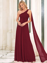 Load image into Gallery viewer, Color=Burgundy | Elegant Pleated A-Line Floor Length One Shoulder Sleeveless Wholesale Bridesmaids Dress-Burgundy 4
