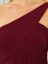 Load image into Gallery viewer, Color=Burgundy | Elegant Pleated A-Line Floor Length One Shoulder Sleeveless Wholesale Bridesmaids Dress-Burgundy 5