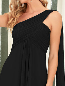 Color=Black | Elegant Pleated A-Line Floor Length One Shoulder Sleeveless Wholesale Bridesmaids Dress-Black 17