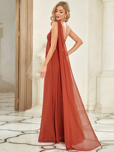 Color=Burnt Orange | Elegant Pleated A-Line Floor Length One Shoulder Sleeveless Wholesale Bridesmaids Dress-Burnt Orange 26