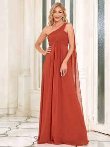 Color=Burnt Orange | Elegant Pleated A-Line Floor Length One Shoulder Sleeveless Wholesale Bridesmaids Dress-Burnt Orange 25