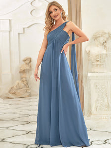 Color=Dusty Navy | Elegant Pleated A-Line Floor Length One Shoulder Sleeveless Wholesale Bridesmaids Dress-Dusty Navy 40
