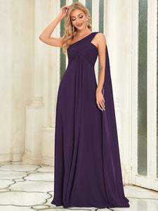 Color=Dark Purple | Elegant Pleated A-Line Floor Length One Shoulder Sleeveless Wholesale Bridesmaids Dress-Dark Purple 