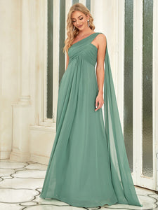 Color=Green Bean | Elegant Pleated A-Line Floor Length One Shoulder Sleeveless Wholesale Bridesmaids Dress-Green Bean 