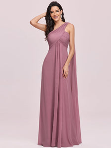 Color=Orchid | Elegant Pleated A-Line Floor Length One Shoulder Sleeveless Wholesale Bridesmaids Dress-Orchid 