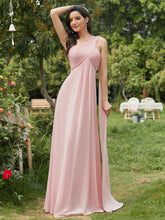 Load image into Gallery viewer, Color=Pink | Elegant Pleated A-Line Floor Length One Shoulder Sleeveless Wholesale Bridesmaids Dress-Pink 