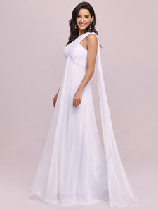 Color=White | Elegant Pleated A-Line Floor Length One Shoulder Sleeveless Wholesale Bridesmaids Dress-White 
