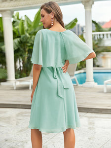 Color=Mint Green | V Neck Short Sleeves Knee Length Wholesale Bridesmaid Dresses-Mint Green 2
