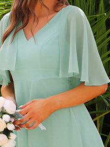 Color=Mint Green | V Neck Short Sleeves Knee Length Wholesale Bridesmaid Dresses-Mint Green 5