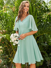 Load image into Gallery viewer, Color=Mint Green | V Neck Short Sleeves Knee Length Wholesale Bridesmaid Dresses-Mint Green 1