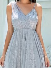 Load image into Gallery viewer, Color=Grey | Deep V-neck Sleeveless Bridesmaid Dress-Grey 5