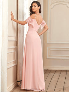 Color=Pink | Cute Floor Length Off Shoulders Wholesale Bridesmaid Dresses-Pink 3
