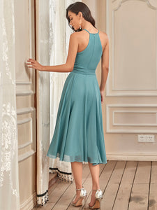 Color=Dusty blue | Charming Halter Neck Sleeveless Wholesale Bridesmaid Dresses-Dusty blue 2