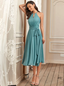 Color=Dusty blue | Charming Halter Neck Sleeveless Wholesale Bridesmaid Dresses-Dusty blue 3