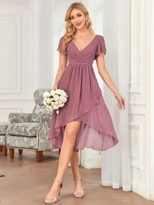 Color=Orchid | Hot Asymmetrical Hem Pagoda Sleeves Wholesale Bridesmaid Dresses-Orchid 3