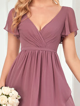 Load image into Gallery viewer, Color=Orchid | Hot Asymmetrical Hem Pagoda Sleeves Wholesale Bridesmaid Dresses-Orchid 5