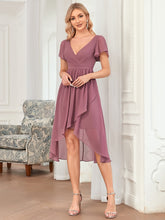 Load image into Gallery viewer, Color=Orchid | Hot Asymmetrical Hem Pagoda Sleeves Wholesale Bridesmaid Dresses-Orchid 1
