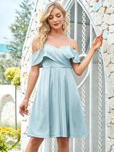 Load image into Gallery viewer, Color=Sky Blue | Elegant Knee Length Spaghetti Strap Wholesale Bridesmaid Dresses-Sky Blue 1