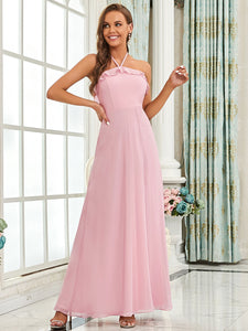 Color=Mauve | Simple Halter Neck Sleeveless A Line Wholesale Bridesmaid Dresses-Mauve 4