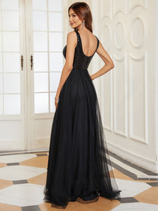 Color=Black | Spectacular U Neck Sleeveless A Line Wholesale Bridesmaid Dresses-Black 2