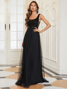 Color=Black | Spectacular U Neck Sleeveless A Line Wholesale Bridesmaid Dresses-Black 3