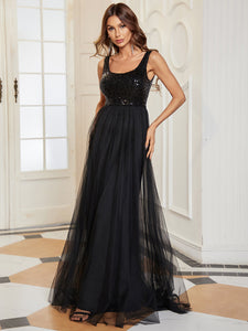 Color=Black | Spectacular U Neck Sleeveless A Line Wholesale Bridesmaid Dresses-Black 4
