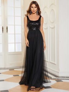 Color=Black | Spectacular U Neck Sleeveless A Line Wholesale Bridesmaid Dresses-Black 1