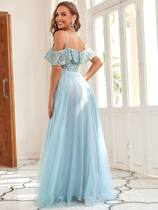 Color=Sky Blue | A-Line Ruffle Sleeves Floor Length Wholesale Bridesmaid Dresses-Sky Blue 2