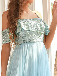 Color=Sky Blue | A-Line Ruffle Sleeves Floor Length Wholesale Bridesmaid Dresses-Sky Blue 5
