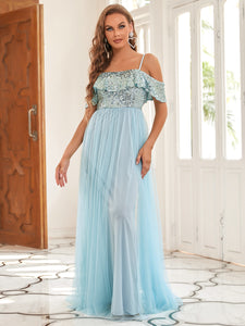 Color=Sky Blue | A-Line Ruffle Sleeves Floor Length Wholesale Bridesmaid Dresses-Sky Blue 1