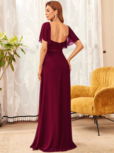 Color=Burgundy | Square Neckline Straight Silhouette Wholesale Bridesmaid Dresses-Burgundy 2