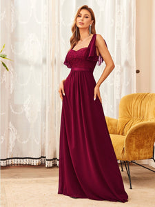 Color=Burgundy | Square Neckline Straight Silhouette Wholesale Bridesmaid Dresses-Burgundy 3