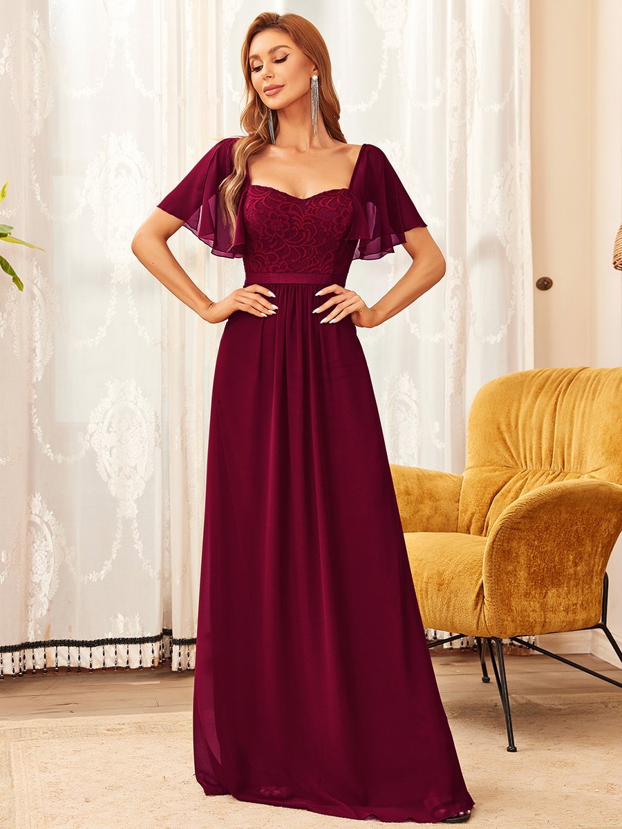 Color=Burgundy | Square Neckline Straight Silhouette Wholesale Bridesmaid Dresses-Burgundy 1