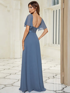 Color=Dusty Navy | Square Neckline Straight Silhouette Wholesale Bridesmaid Dresses-Dusty Navy 2