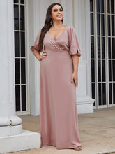 Load image into Gallery viewer, Color=Orchid | Deep V Neck A Line Lantern Sleeves Wholesale Bridesmaid Dresses-Orchid 3