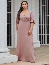 Load image into Gallery viewer, Color=Orchid | Deep V Neck A Line Lantern Sleeves Wholesale Bridesmaid Dresses-Orchid 1