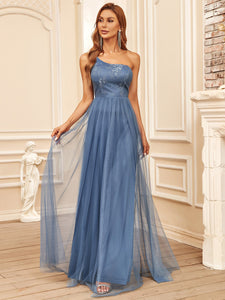 Color=Dusty Navy | One Shoulder A Line Floor Length Wholesale Bridesmaid Dresses-Dusty Navy 2