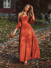 Load image into Gallery viewer, Color=Burnt orange | Off Shoulders Tulip Sleeves A Line Wholesale Bridesmaid Dresses-Burnt orange 1