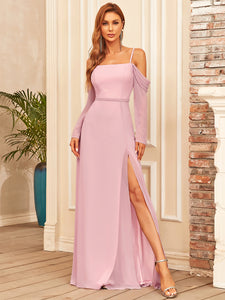 Color=Mauve | Spaghetti Straps A-Line Split Wholesale Bridesmaid Dresses-Mauve 1