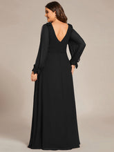 Load image into Gallery viewer, Color=Black  | Long Lantern Sleeves A Line V Neck Wholesale Bridesmaid Dresses-Black 2