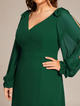 Load image into Gallery viewer, Color=Dark Green  | Long Lantern Sleeves A Line V Neck Wholesale Bridesmaid Dresses-Dark Green 2