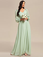 Load image into Gallery viewer, Color=Mint Green | A Line V Neck Wholesale Bridesmaid Dresses With High Split-Mint Green 