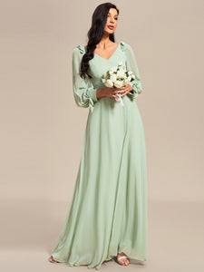 Color=Mint Green | A Line V Neck Wholesale Bridesmaid Dresses With High Split-Mint Green 
